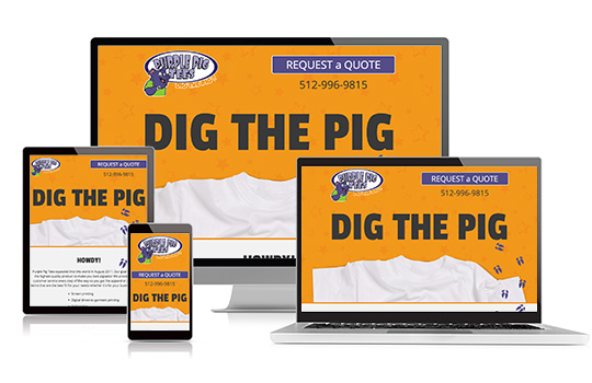 Purple Pig Tees site on various screen sizes