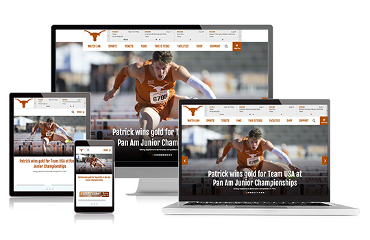 TexasSports.com redesign site on various screen sizes